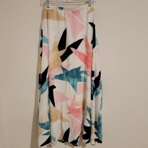 Lulu's White Maxi Skirt with Pink, Teal & Black Abstract Print